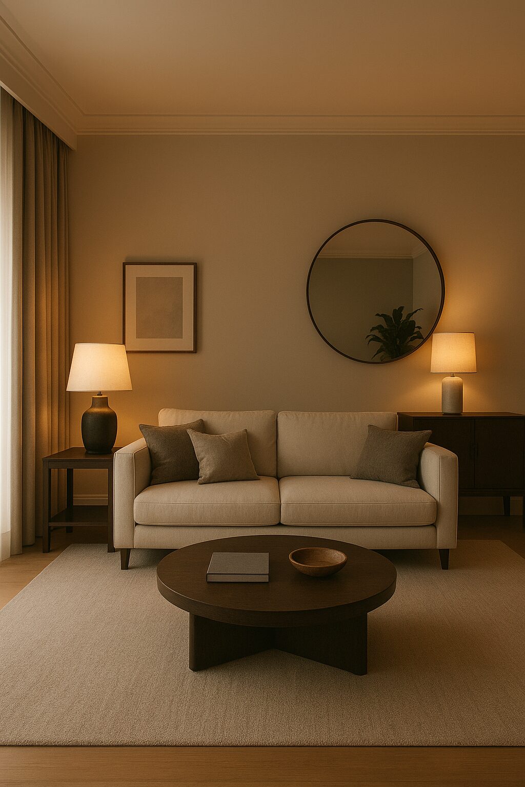 Luxury interior design in Nigeria featuring a modern living room by Farsad Concept & Solutions with layered lighting and elegant décor.